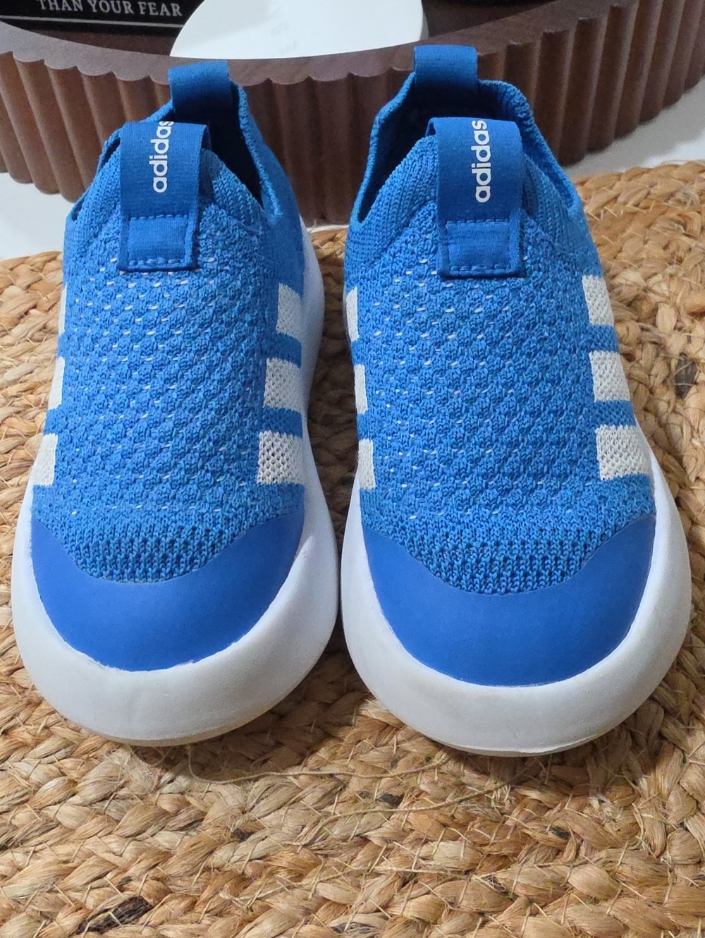 adidas Kids Slip-On Sneakers in Blue and White Knit